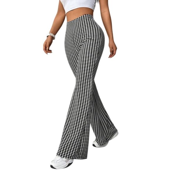 Shein Black‎ And White Houndstooth Pattern Flare Pants - Size Large - Picture 1 of 6